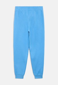 Lyseblå joggebukser med elastisk midje og ribbestrikkede mansjetter, laget av mykt, glatt stoff med ensfarget design.