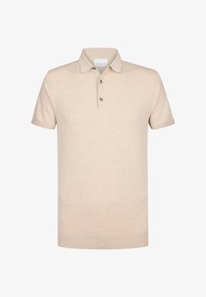 Beige kortærmet polo-shirt lavet af blødt strikstof, med klassisk krave, placket med tre knapper og ribbede manchetter.