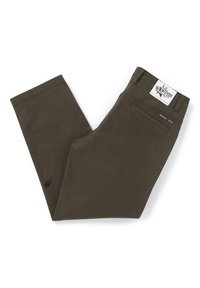 Olijfgroene broek van katoen, met een rechte snit, gestikte zakdetails en een label met een sterontwerp op de achterkant van de taille.