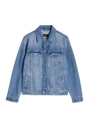 Lyseblå denimjakke med lange ærmer, to brystlommer og sølvfarvede knapper. Har en klassisk krave og lige pasform.