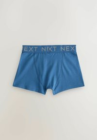 Kék pamut boxer alsónadrág, elasztikus derékkal, amelyen ezüst színű "NEXT" felirat látható. Simára szabott textúrával és testhezálló kialakítással.