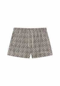 Patronen zwembroek met een diamantontwerp in bruin en crème, met een elastische tailleband en een trekkoordsluiting.