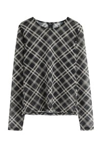 Top a maniche lunghe in nero e grigio con motivo a quadri, realizzato in materiale leggero, con scollatura rotonda e orlo dritto.