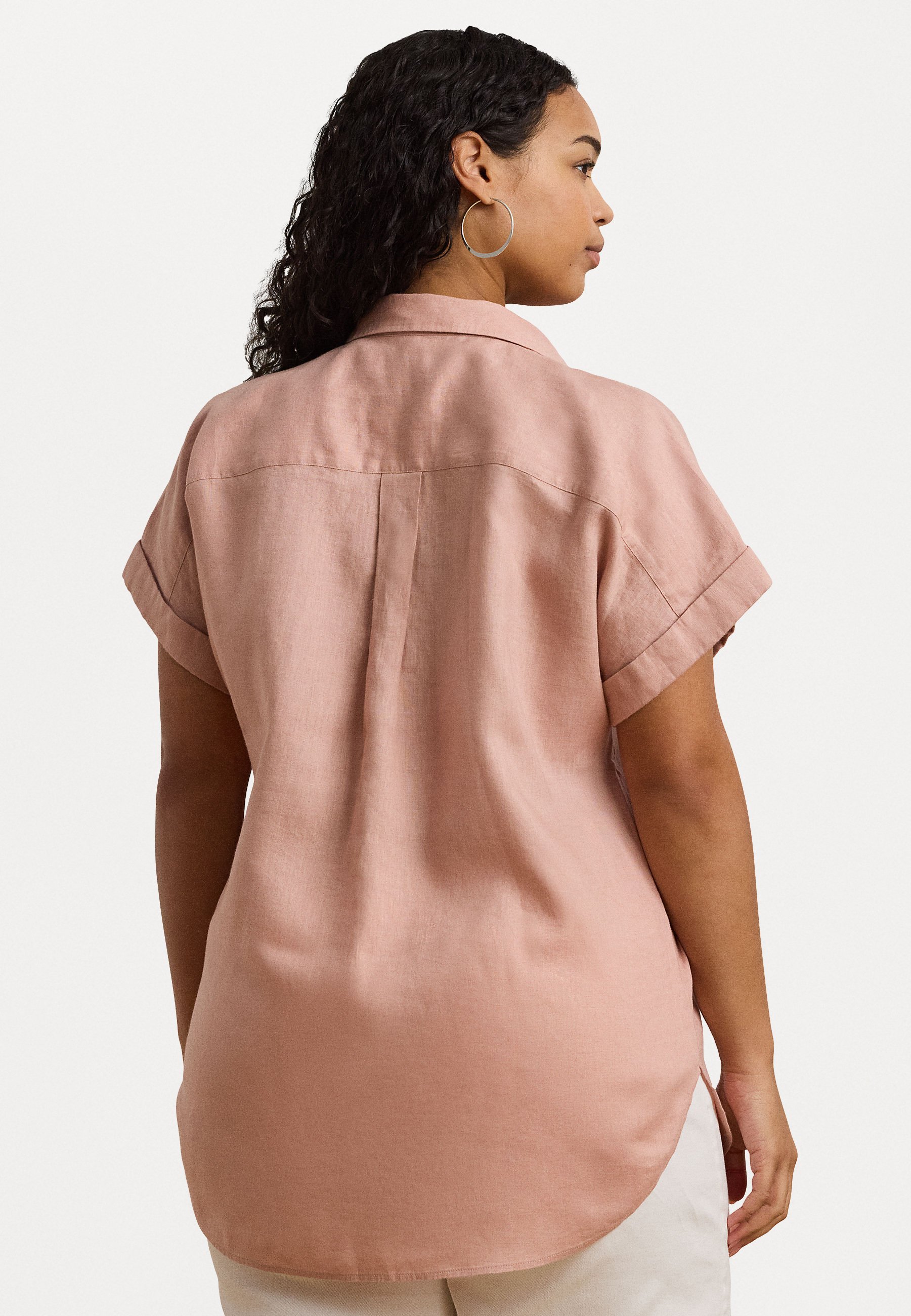 売れ筋商品|||ラルフローレン カットソー トップス レディース Women's Relaxed-Fit Crepe Shirt Sunrise Blush Lauren Ralph Lauren Woman TISSUE LINEN SHORT SLEEVE SHIRT