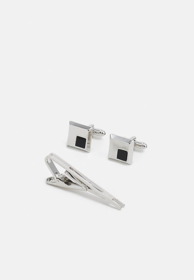 SQUARE INLAY CUFFLINK AND TIE PIN SET - Gemelli - silver-coloured
