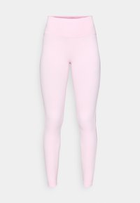 Rózsaszín leggings magas derékkal, rugalmas anyagból készült. Oldalán diszkrét Nike logóval és sima textúrával.