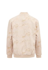 Giacca bomber beige chiaro con un sottile motivo a marmo in un beige più scuro, polsini e orlo elasticizzati, dal fit rilassato e con una texture di tessuto liscia.