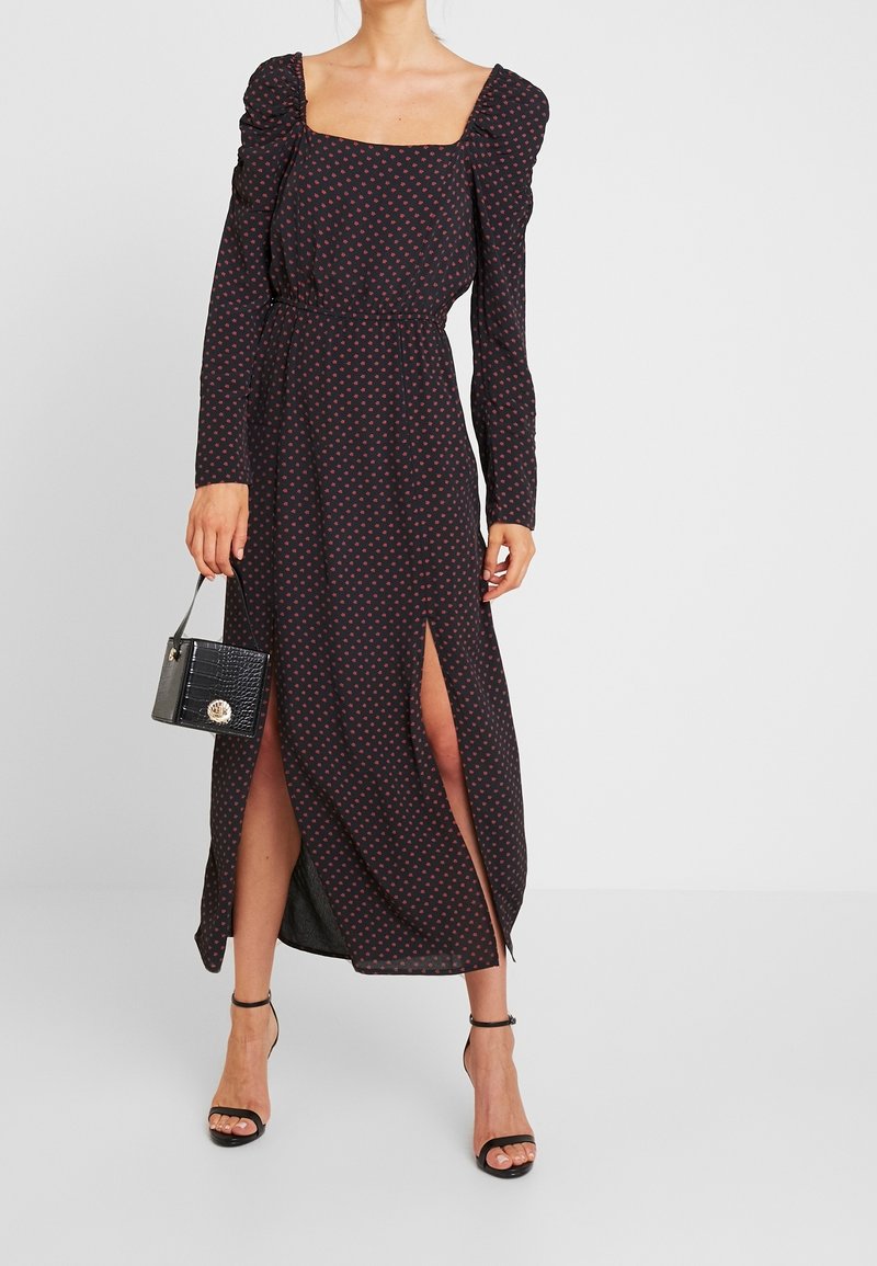 knee length dresses for ladies River Island Black Asymmetrical Draped Maxi Dress UK XS