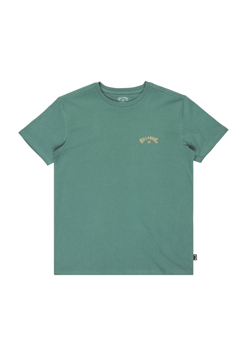 T-shirt verde in cotone, maniche corte, collo rotondo. Presenta un piccolo logo chiaro sul lato sinistro del petto. Tessuto morbido, vestibilità casual.