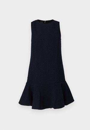 Sõjaväe sinine kleit tekstureeritud kangast, mis on varrukateta, ümara kaelusega ja laieneva alläärega. Tagaküljel lukk.