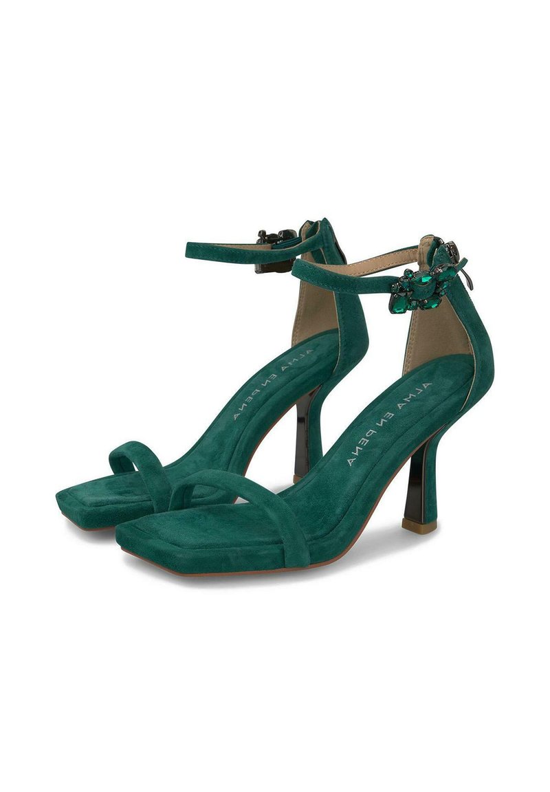 Alma en Pena Sandalias de tacón verde abeto