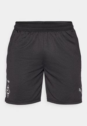 Czarne sportowe szorty z elastycznym pasem, siateczkowymi wstawkami i logiem na lewej nodze. Wykonane z lekkiego, przewiewnego materiału.