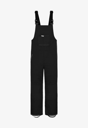 Schwarze Latzhosen verfügen über verstellbare Träger, eine Vordertasche und reflektierende Akzente. Hergestellt aus strapazierfähigem, strukturiertem Stoff mit lockerer Passform.