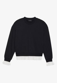 Felpa nera con maniche lunghe, scollatura tonda e bordo in pizzo bianco all'orlo e ai polsini. Design casual con una finitura testurizzata.