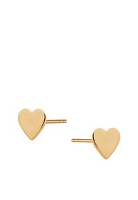 Złote kolczyki w kształcie serca z gładkim wykończeniem i zapięciem na sztyft. Prosty design, odpowiedni na co dzień.