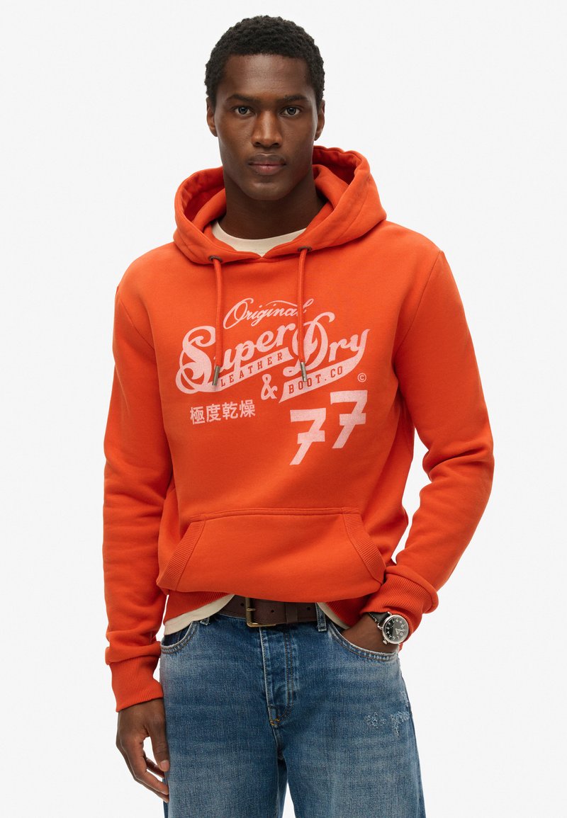 Superdry & Co LEATHER & BOOT CO SCRIPT  - Jersey con capucha - denim co rust orange