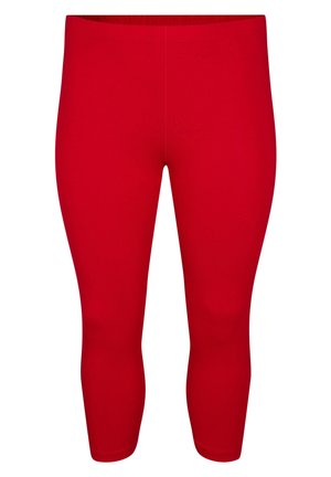 Rode leggings met een elastische tailleband, gladde textuur en een aansluitend ontwerp. Geen zichtbare patronen of extra hardware-details.