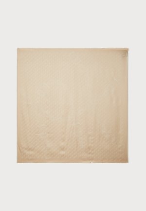 Beige huivi, jossa on hienovarainen ketjumalli. Pehmeä rakenne ja fringed-reunat. Koko on noin 70x70 cm. Ihanteellinen kerrostamiseen tai asusteeksi.
