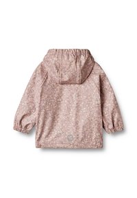 Giacca con cappuccio a fantasia floreale rosa, con polsini elasticizzati, morbida al tatto e con una vestibilità leggermente ampia. Presenta un logo rotondo sull'orlo.