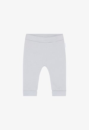 Lysegrå bomuldsleggings med blød linning, tætsiddende pasform og opsmøgede kanter. Glat tekstur uden mønstre eller pynt.