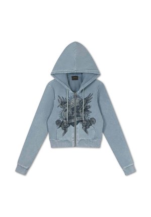 Ed Hardy, WOMENS STAY TRUE FITTED CROPPED WASHED ZIP THRU HOODIE - Felpa con zip - blue