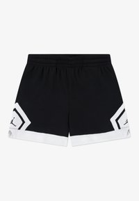 Shorts de sport noirs avec une taille élastique, bordés de blanc et avec un détail de logo. Confectionnés dans un tissu léger et texturé.