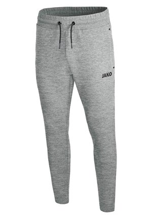 Grau Jogginghosen aus weicher Baumwolle, mit einem Kordelzugbund, schmal zulaufenden Beinen und einem kleinen schwarzen Logo auf der linken Seite.