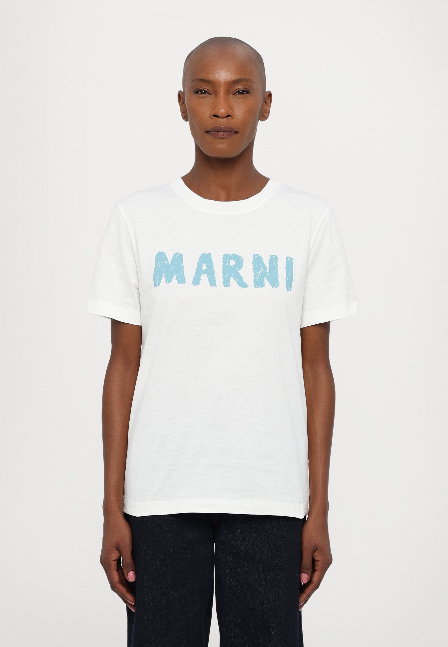MARNI ロゴプリント Tシャツ アイボリー コットンクルーネックTシャツ、マルニロゴプリント