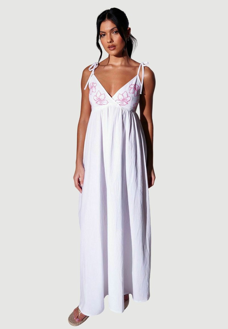 White Shoulder Robe South Beach EMBROIDERED FLOWER TIE SHOULDER - Robe longue - white/blanc ...