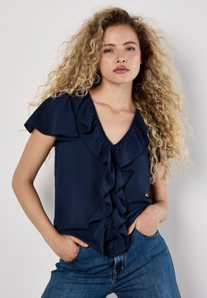 RUFFLE FRONT - Bluse - navy