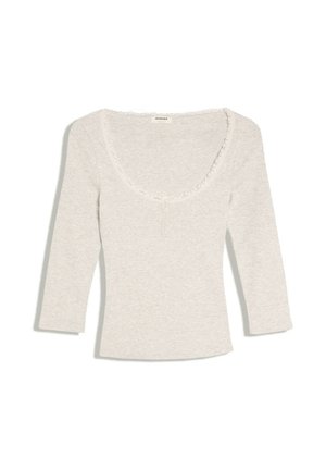 Bershka, LONG-SLEEVE V-NECK SHIRT WITH LACE DETAIL AND BUTTONS - T-shirt à manches longues - beige