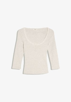 Bershka, LONG-SLEEVE V-NECK SHIRT WITH LACE DETAIL AND BUTTONS - T-shirt à manches longues - beige