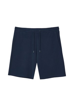 Pantaloni sportivi blu navy realizzati in tessuto morbido, con vita elastica e coulisse, e due tasche laterali. Senza motivi visibili.