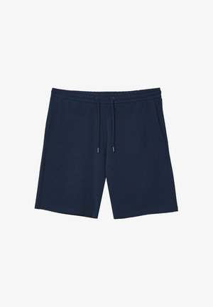 Pantaloni sportivi blu navy realizzati in tessuto morbido, con vita elastica e coulisse, e due tasche laterali. Senza motivi visibili.