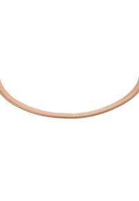 Collana a catena flessibile in oro rosa con un motivo a zigzag testurizzato, bordi lisci e un design a cerchio continuo.