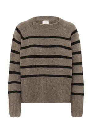Striktrøje - morel melange black stripe