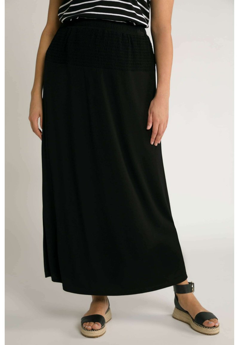 Gonna Lunga In Denim Ulla Popken - Modello Maxi, Cotone Elastan, Vita Elastica E Tasche