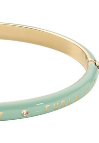 Brățară verde menta cu un finisaj lucios, accesorii de ton auriu și detaliu gravat "FURLA 1927", având o mică piatră de accent.