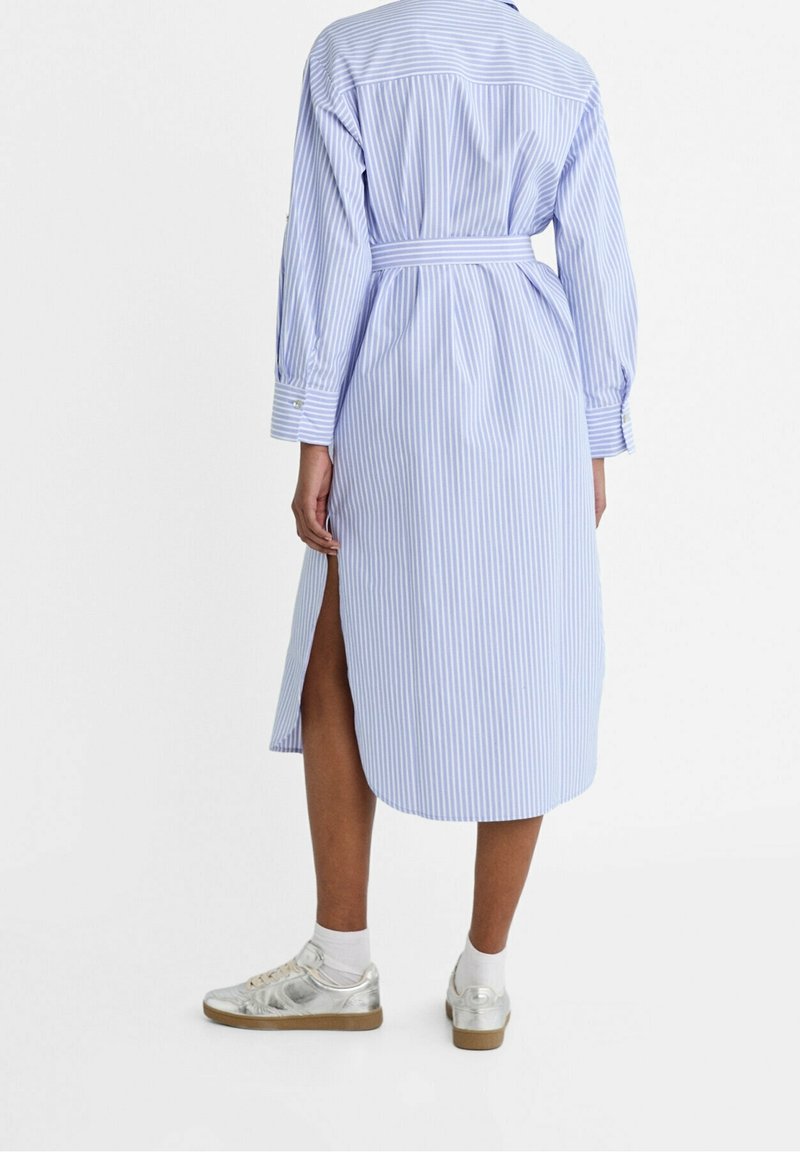 stradivarius poplin midi dress Stradivarius shirred poplin midi dress with puff sleeves in white