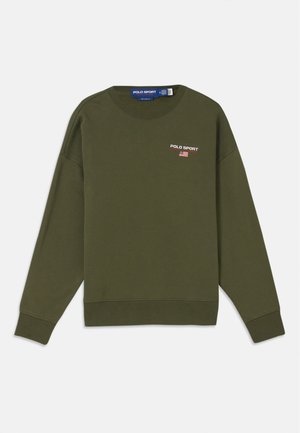 Olivengrüner Sweatshirt aus Baumwolle, mit Rundhalsausschnitt, langen Ärmeln und einem kleinen "POLO SPORT"-Logo mit Akzenten der amerikanischen Flagge.
