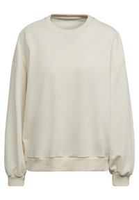 Sweatshirt à manches longues couleur crème avec col rond, poignets et ourlet côtelés, coupe légèrement oversize, design uni.