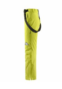 Pantaloni verde lime realizzati in tessuto leggero con logo Kappa nero e una tracolla regolabile a motivo. Presentano un design elegante a gamba dritta.