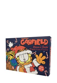 Scatola dell'Avvento a tema Garfield per calze da donna. Presenta illustrazioni colorate, un design festivo e aperture numerate. Taglia 35-41.