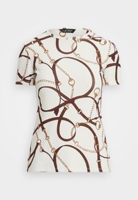 BELTING PRINT COTTON BLEND CREWNECK TEE - T-shirts med print - cream/multi-colored