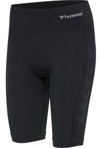 Zwarte sportshorts met een textuur afwerking, met een strak ontwerp, contrasterend logo en een chevronpatroon langs de zijkant.