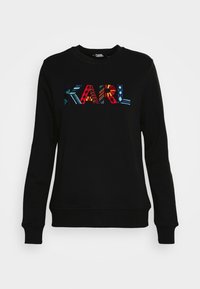 Černá mikina s vícebarevným vyšitým logem "KARL". Klasický kulatý výstřih a dlouhé rukávy s vroubkovanými manžetami.