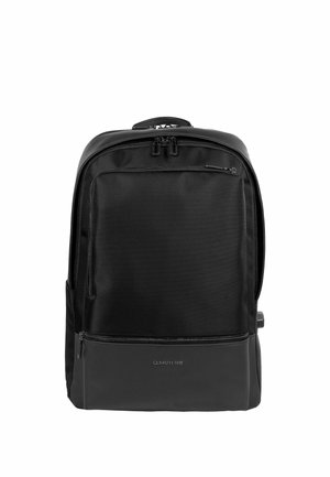 Zwarte Cerruti 1881 rugzak met meerdere ritssluitingen en een glad paneel aan de onderkant, ontworpen voor dagelijks gebruik.