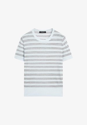 Massimo Dutti, SHORT SLEEVE SWEATER WITH STRIPED DETAIL 06863940 - T-Shirt print - light blue