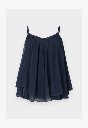 Tumesinine lõhnatu chiffon tipp, õhukeste rihmadega, lõdvalt voogav lõige ja kihiline äärekangas, ideaalne vabaaja või piduliku suve riietuseks.