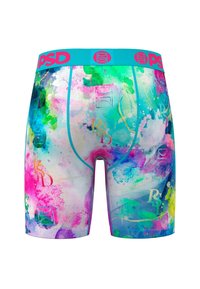 Boxers pour hommes colorés, présentant un motif aquarelle vibrant dans les tons de rose, bleu, vert et jaune. Taille élastique avec détail de logo.